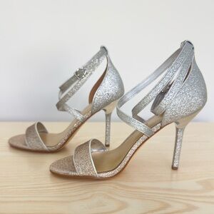 MICHAEL KORS Astrid 2-Tone Glitter Embellished Ankle Wrap Evening Sandal 37.5